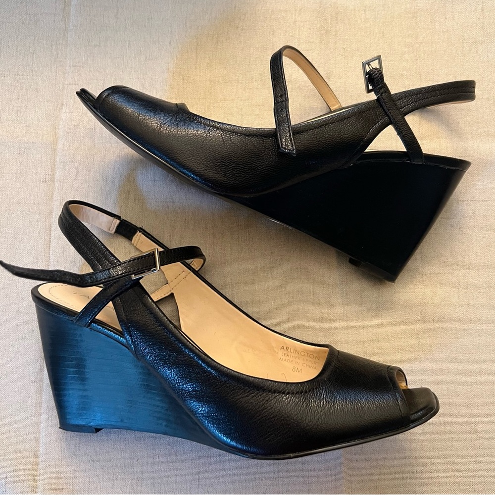 Tahari leather wedge heels
